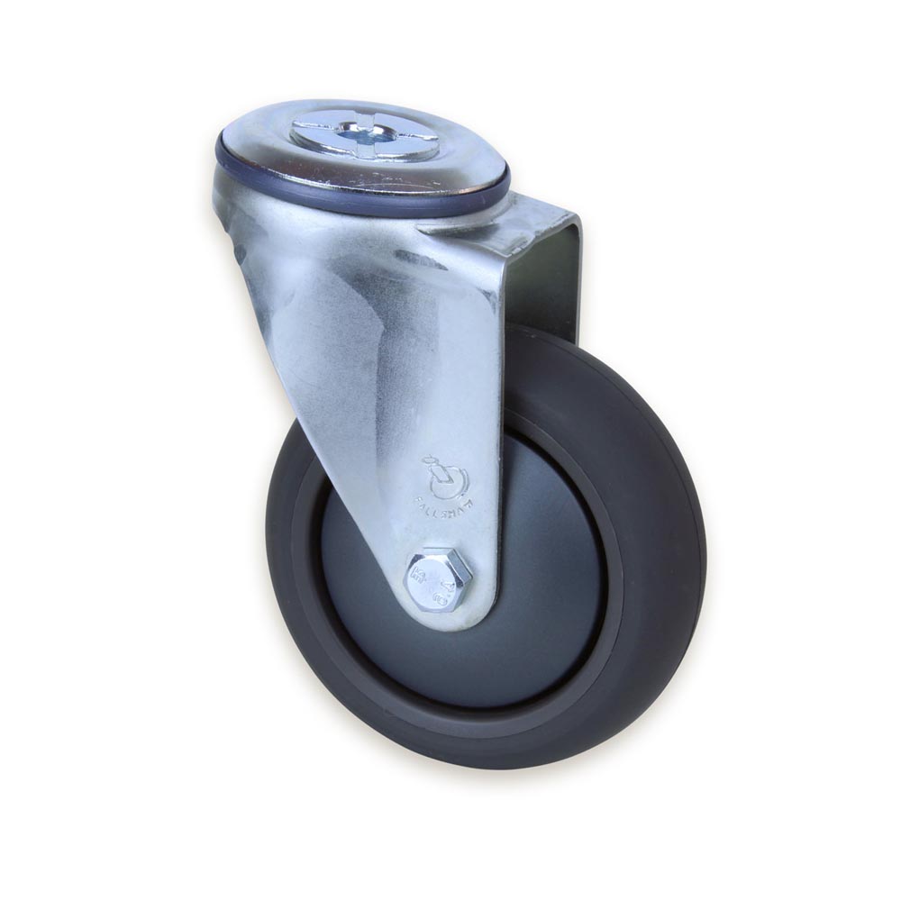 100mm Q100 Grey Polyurethane Ball Bearing Bolt Hole 200kg Castors