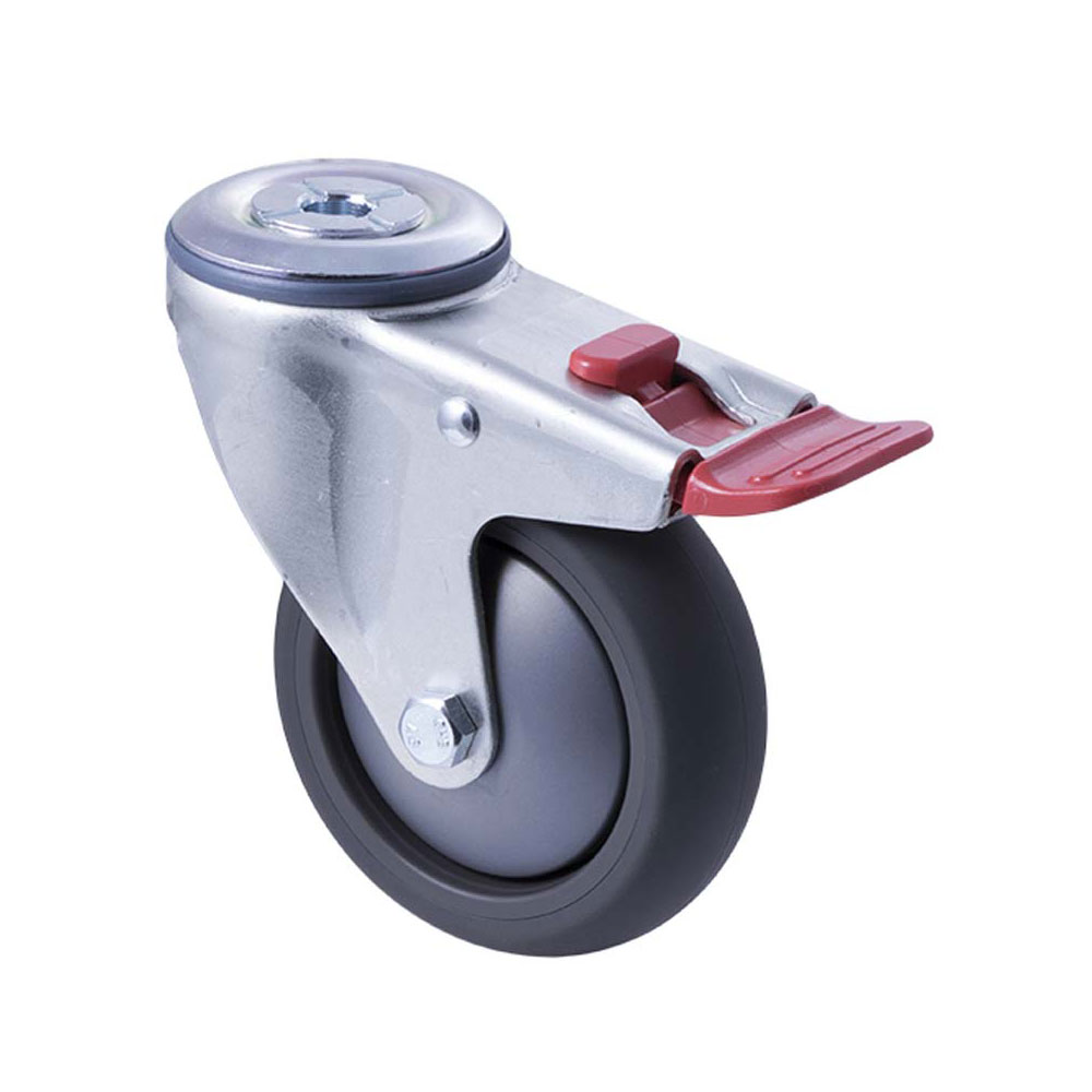 100mm Q100 Grey Polyurethane Ball Bearing Bolt Hole And Total Brake 200kg Castors