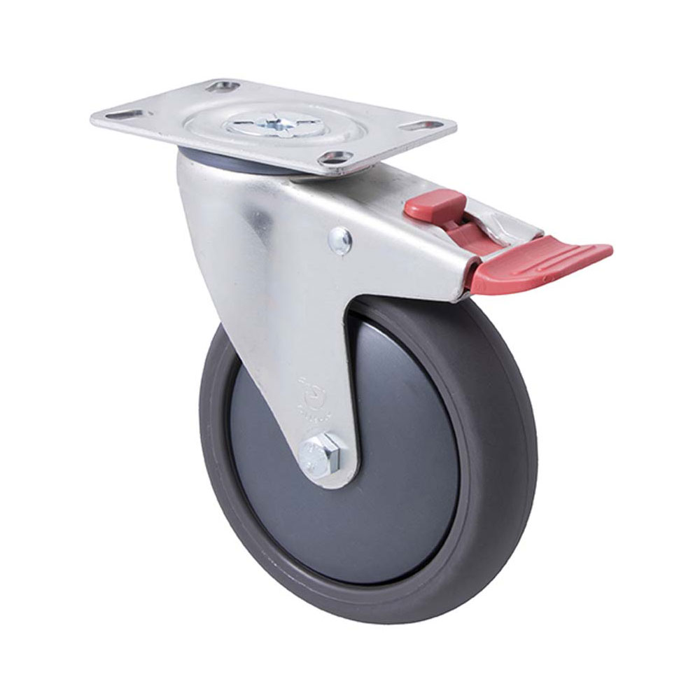 125mm Q125 Grey Polyurethane Ball Bearing Swivel Plate And Total Brake 200kg Castors