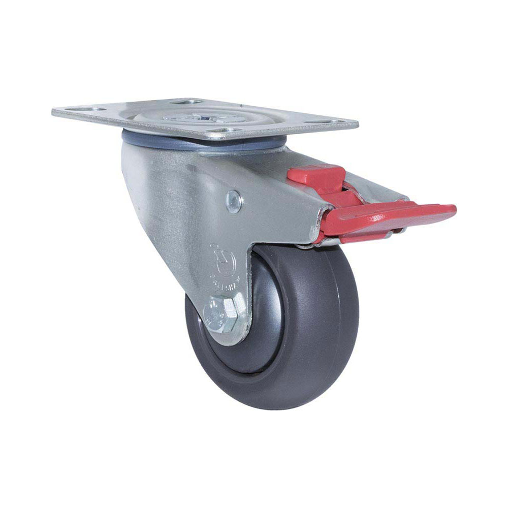75mm Q75 Grey Polyurethane Ball Bearing Swivel Plate And Total Brake 200kg Castors