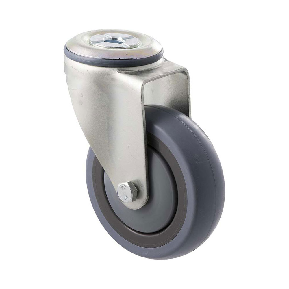 100mm M100 Grey Rubber Ball Bearing Bolt Hole 100kg Castors