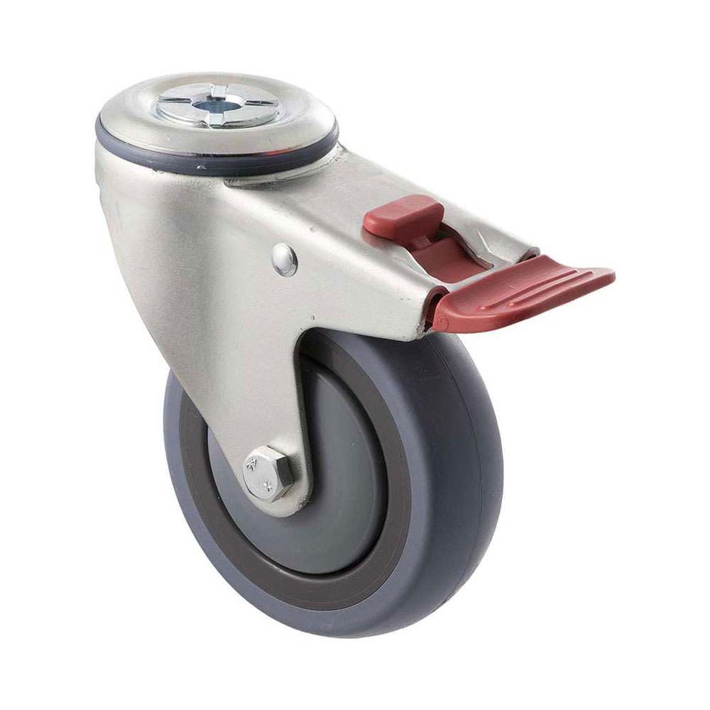 100mm M100 Grey Rubber Ball Bearing Bolt Hole And Total Brake 100kg Castors