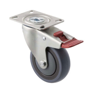 100mm M100 Grey Rubber Ball Bearing Swivel Plate And Total Brake 100kg Castors