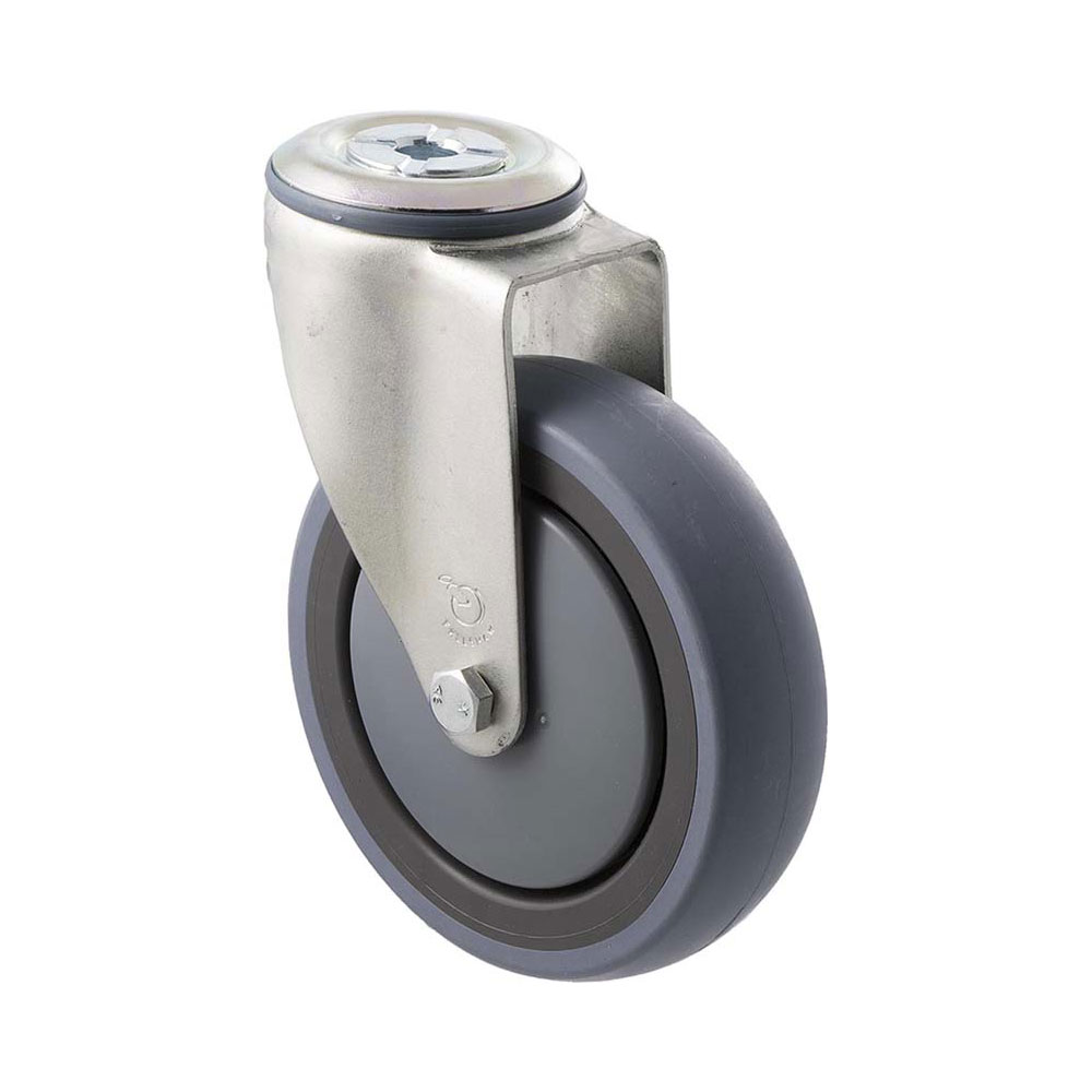 125mm S125 Grey Rubber Ball Bearing Bolt Hole 100kg Castors