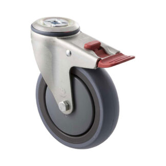 125mm S125 Grey Rubber Ball Bearing Bolt Hole And Total Brake 100kg Castors