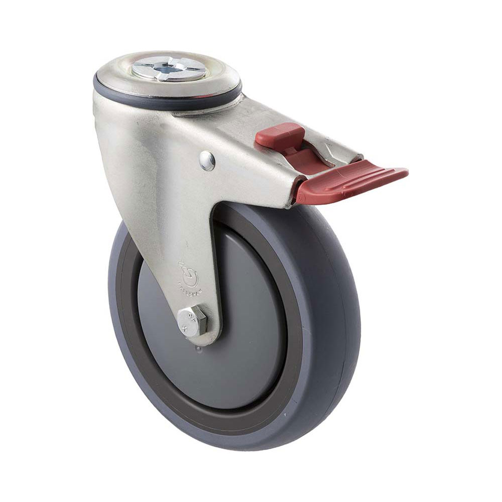 125mm S125 Grey Rubber Ball Bearing Bolt Hole And Total Brake 100kg Castors