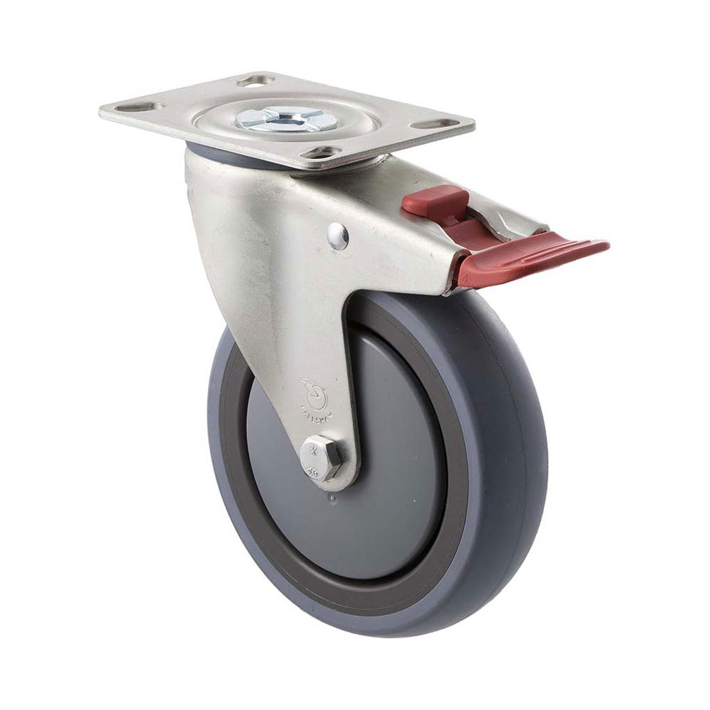 125mm S125 Grey Rubber Ball Bearing Swivel Plate And Total Brake 100kg Castors