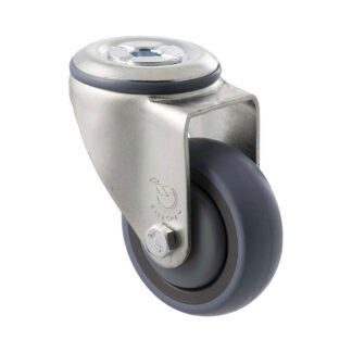 75mm M75 Grey Rubber Ball Bearing Bolt Hole 100kg Castors