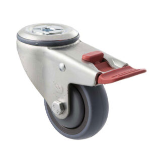 75mm M75 Grey Rubber Ball Bearing Bolt Hole And Total Brake 100kg Castors