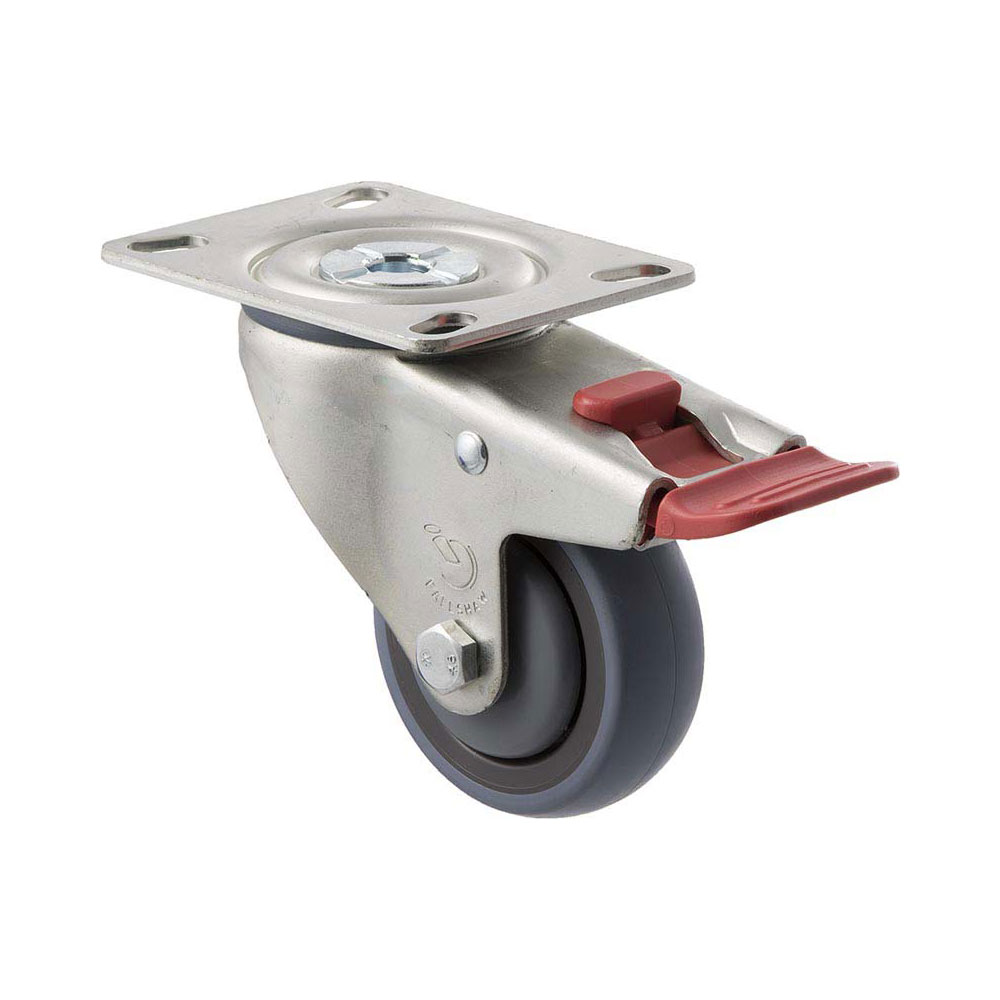 75mm M75 Grey Rubber Ball Bearing Swivel Plate And Total Brake 100kg Castors