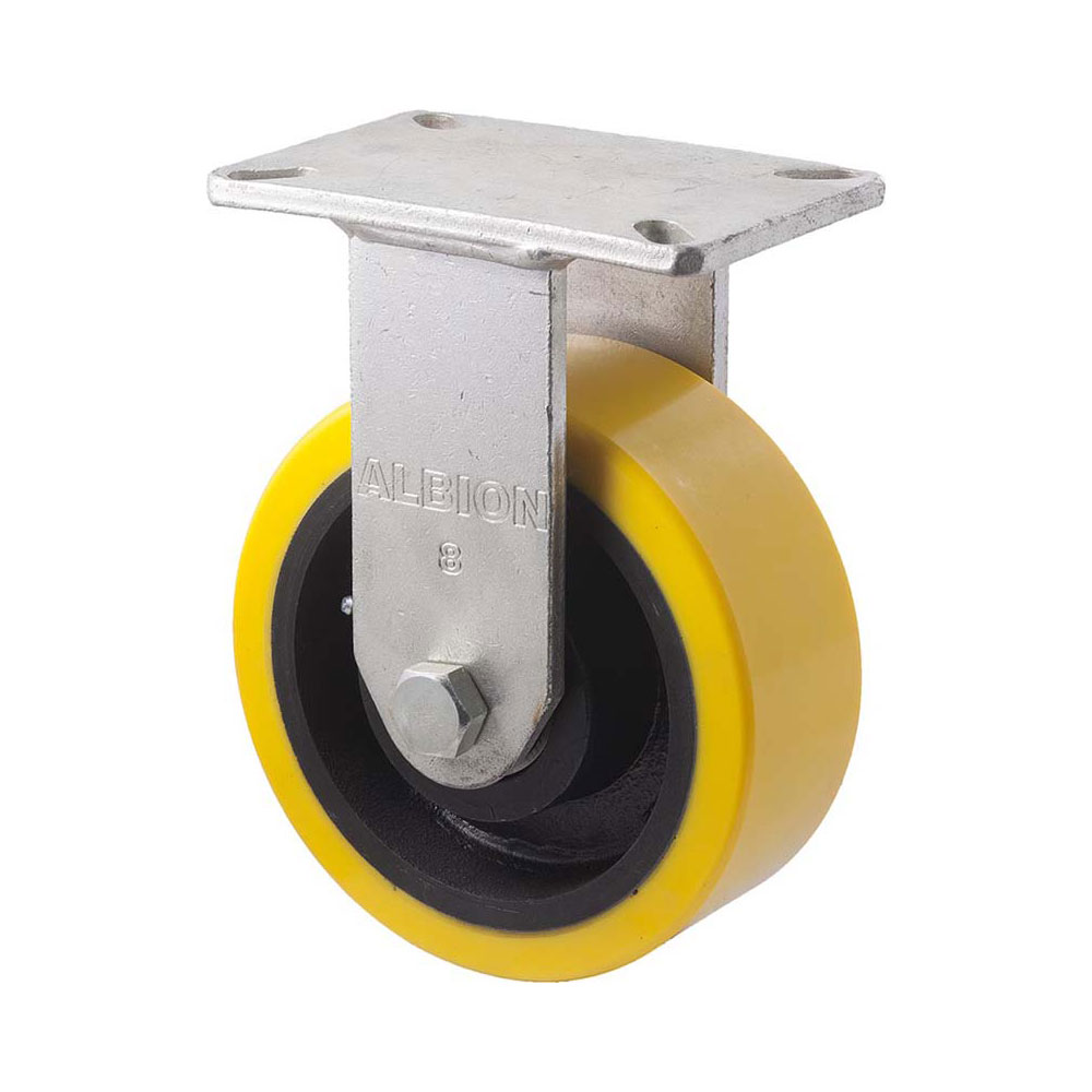 200mm VUQ200 Polyurethane On Cast Iron Ball Bearing Fixed Plate 2000kg Castors