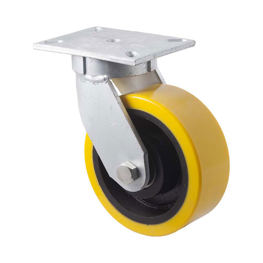 200mm VUQ200 Polyurethane On Cast Iron Ball Bearing Swivel Plate 2000kg Castors