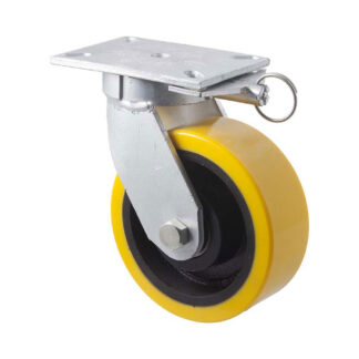 200mm VUQ200 Polyurethane On Cast Iron Ball Bearing Swivel Plate And Direction Lock 2000kg Castors