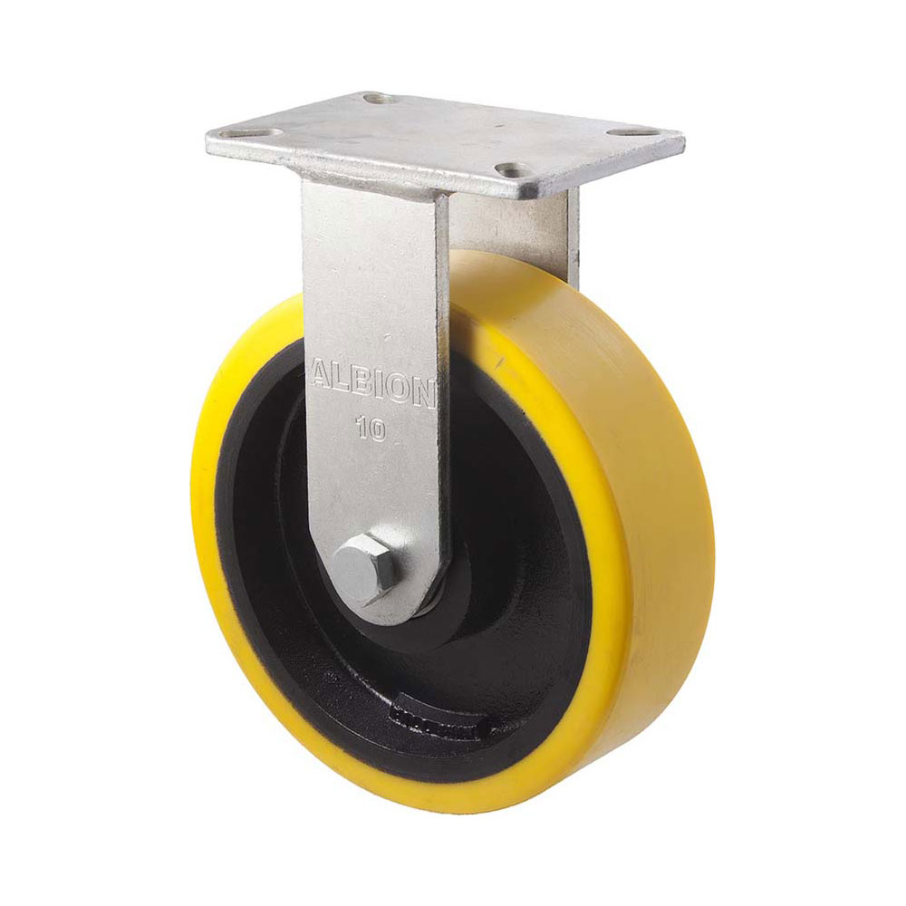 250mm VUQ250 Polyurethane On Cast Iron Ball Bearing Fixed Plate 2000kg Castors