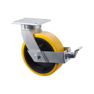 250mm VUQ250 Polyurethane On Cast Iron Ball Bearing Swivel Plate And Wheel Brake 2000kg Castors