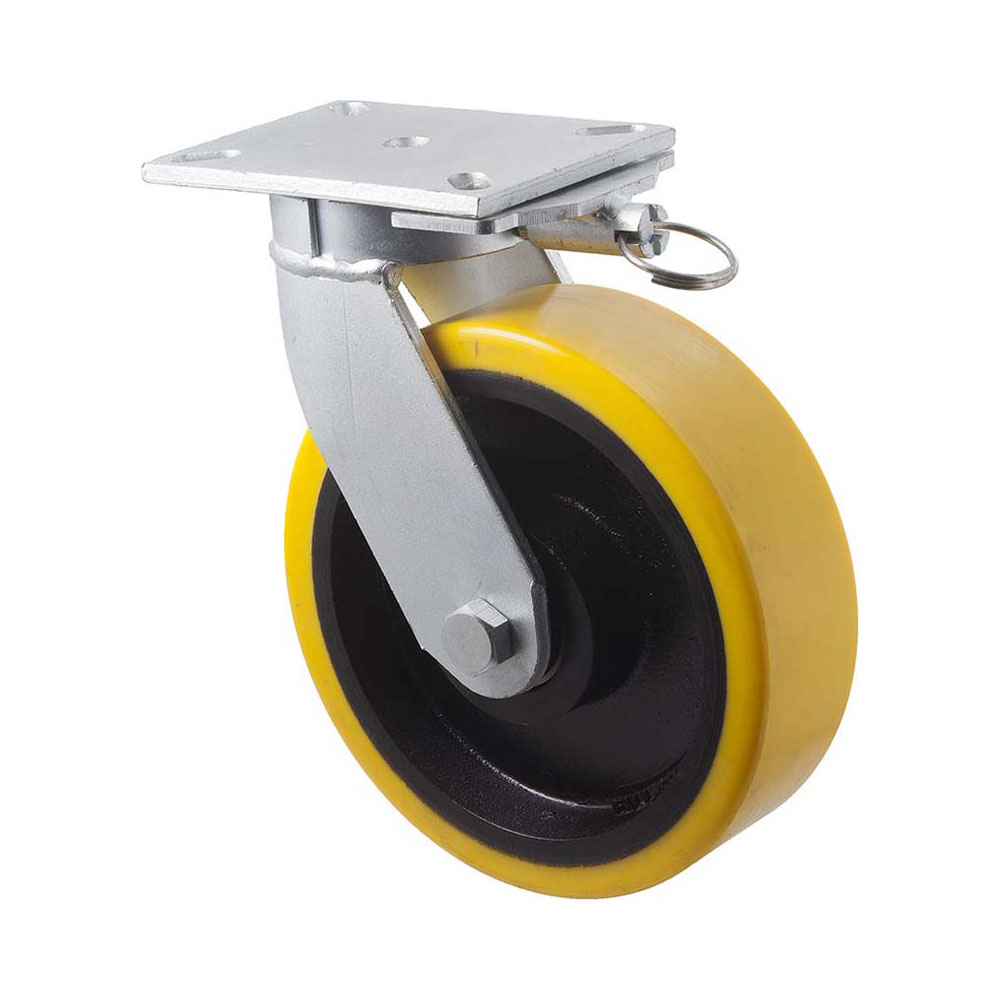 250mm VUQ250 Polyurethane On Cast Iron Ball Bearing Swivel Plate And Direction Lock 2000kg Castors