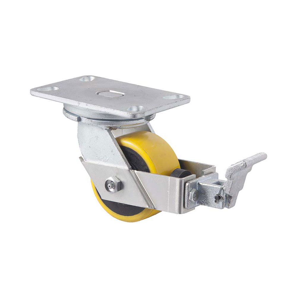 100mm XUQ100 Polyurethane On Cast Iron Ball Bearing Swivel Plate And Total Brake 600kg Castors