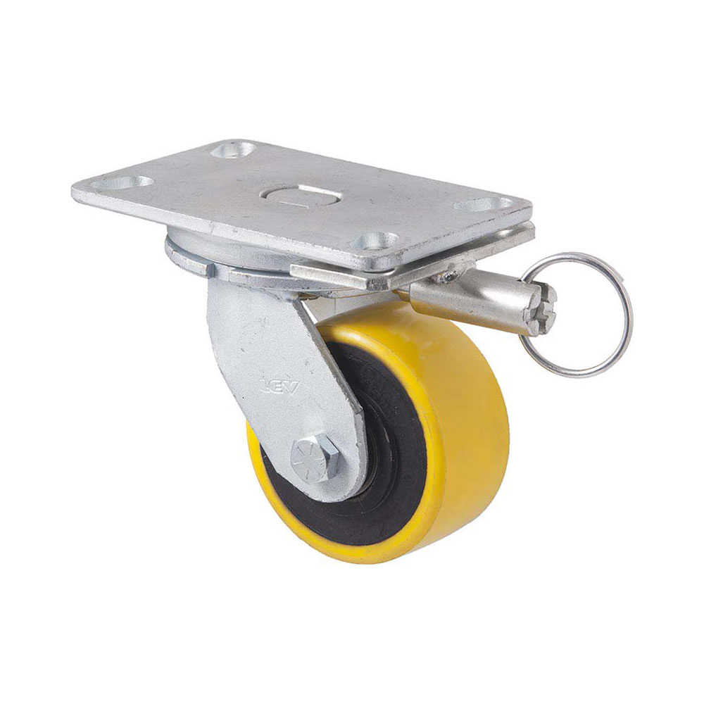100mm XUQ100 Polyurethane On Cast Iron Ball Bearing Swivel Plate And Direction Lock 600kg Castors