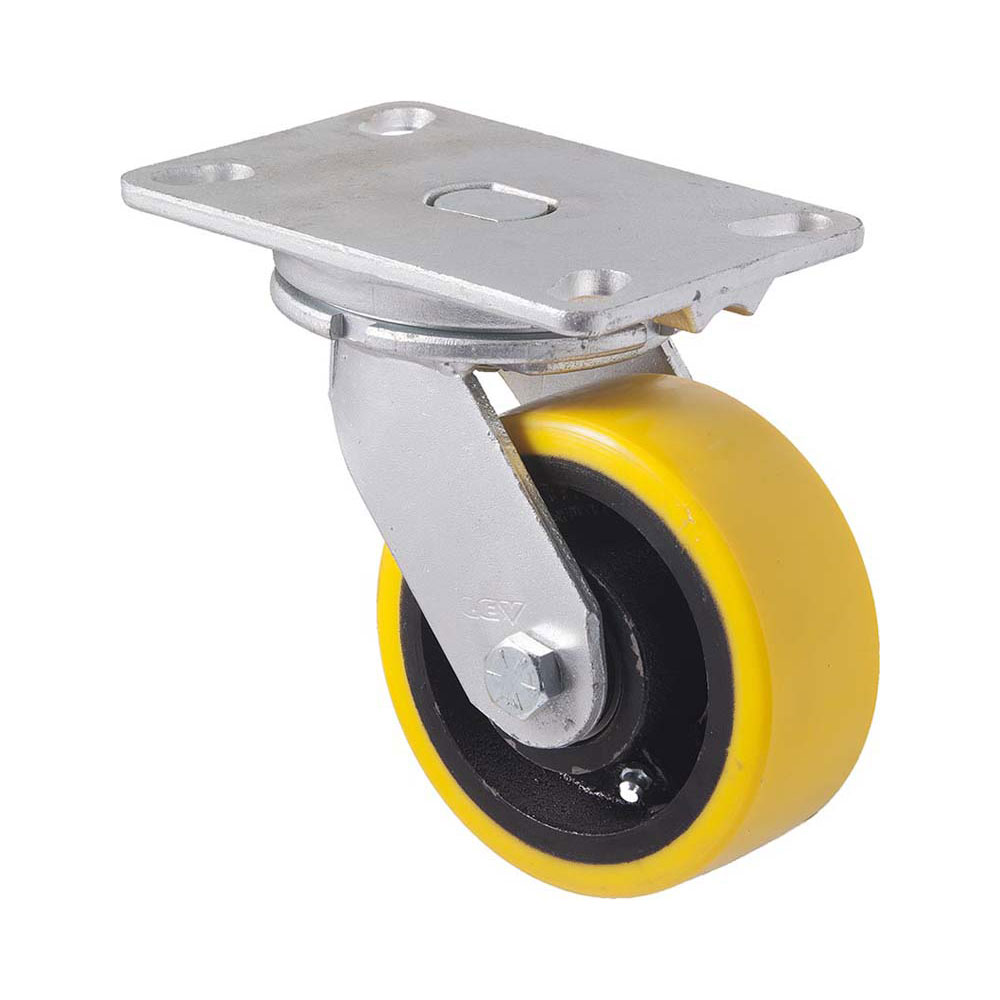 125mm XUQ125 Polyurethane On Cast Iron Ball Bearing Swivel Plate 800kg Castors