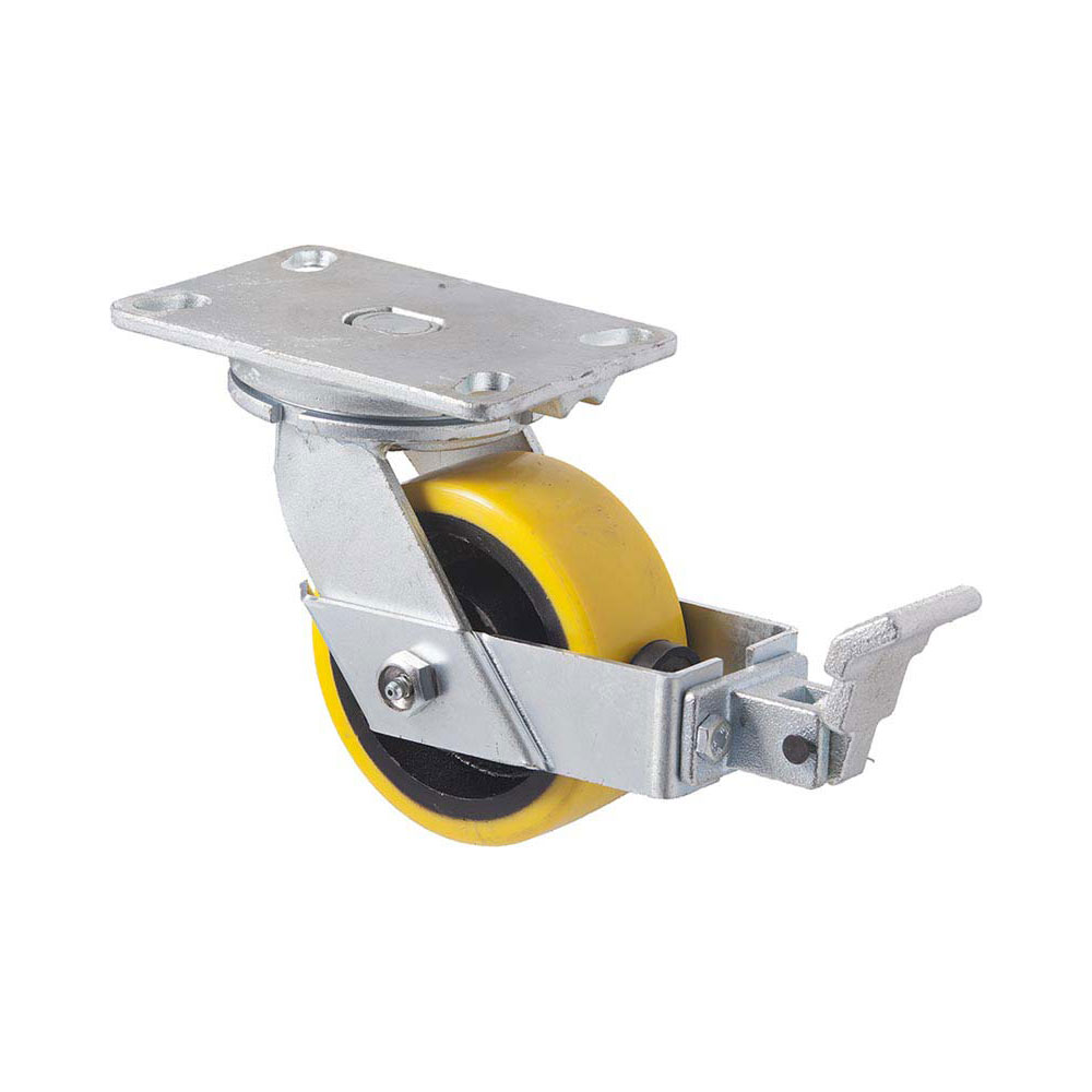 125mm XUQ125 Polyurethane On Cast Iron Ball Bearing Swivel Plate And Total Brake 800kg Castors