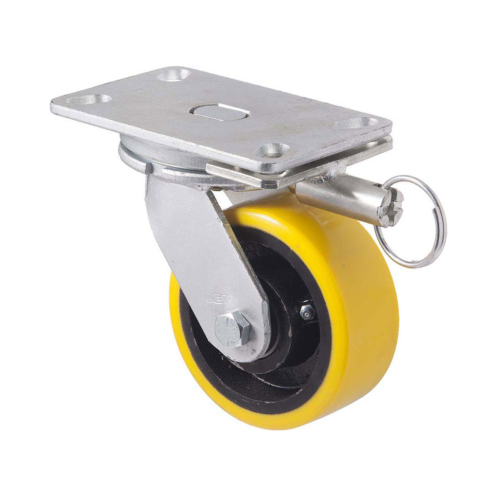 125mm XUQ125 Polyurethane On Cast Iron Ball Bearing Swivel Plate And Direction Lock 800kg Castors