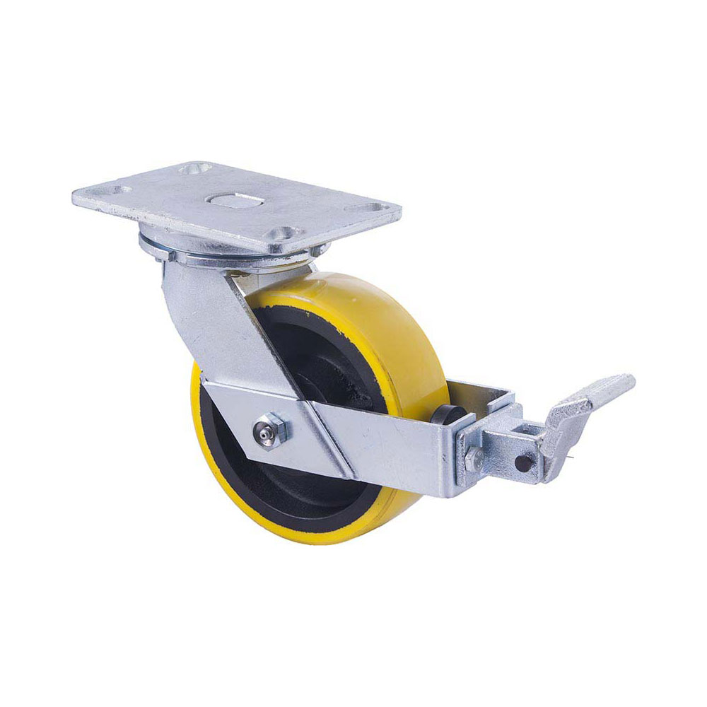 150mm XUQ150 Polyurethane On Cast Iron Ball Bearing Swivel Plate And Total Brake 1000kg Castors