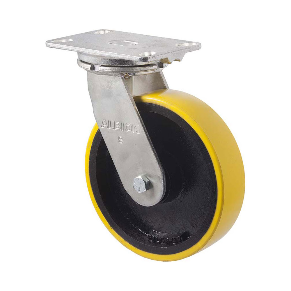200mm XUQ200 Polyurethane On Cast Iron Ball Bearing Swivel Plate 1000kg Castors