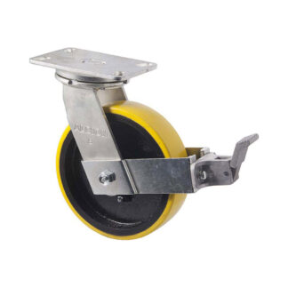 200mm XUQ200 Polyurethane On Cast Iron Ball Bearing Swivel Plate And Total Brake 1000kg Castors