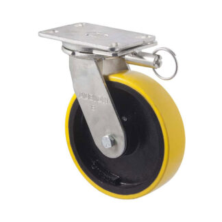 200mm XUQ200 Polyurethane On Cast Iron Ball Bearing Swivel Plate And Direction Lock 1000kg Castors