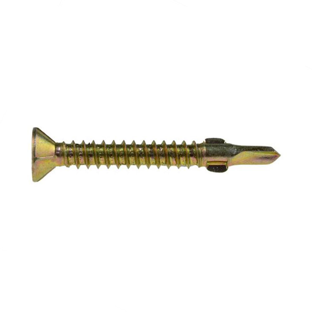 10g-16 x 35mm Zinc Yellow Plated Countersunk Ribbed Wing Self Drilling Screw For Metal