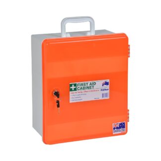 Fischer Medium First Aid Cabinet Lockable (Orange Door & White Base)