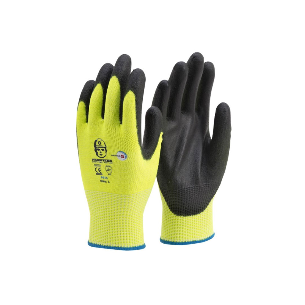 Glove Frontier Iguana. Cut 5 Fluro Yellow PU Palm Size Extra Large