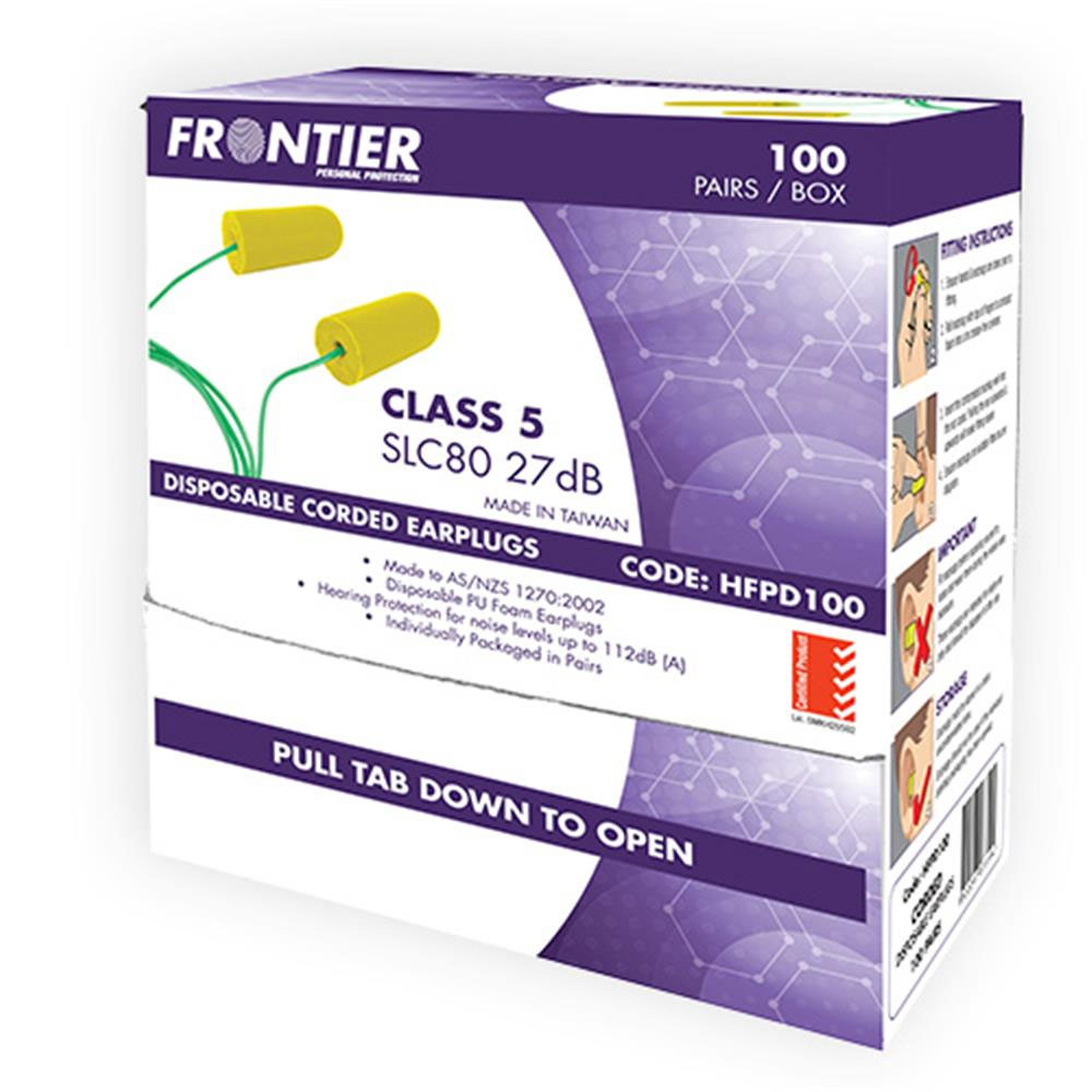 Ear Plugs Foam Frontier Ear Plug 27 Db Class 5 Yellow - Box of 100