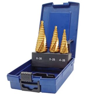 Holemaker Spiral Flute Step Drill Set, 3 Piece, 4-20MM / 5-25MM / 6-30MM