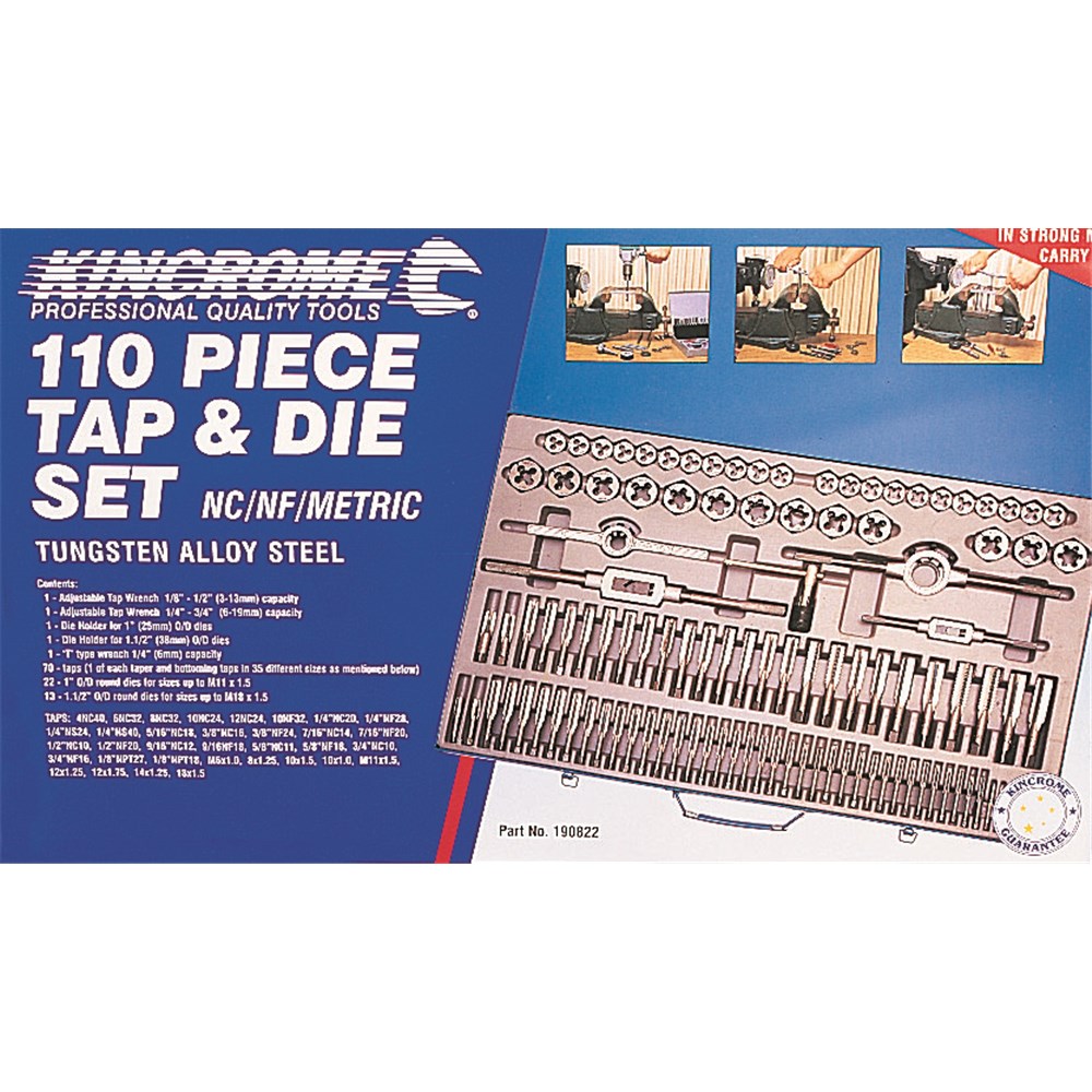 Kincrome Tap & Die Set 110 Piece NC / NF / Metric Bolts & Industrial