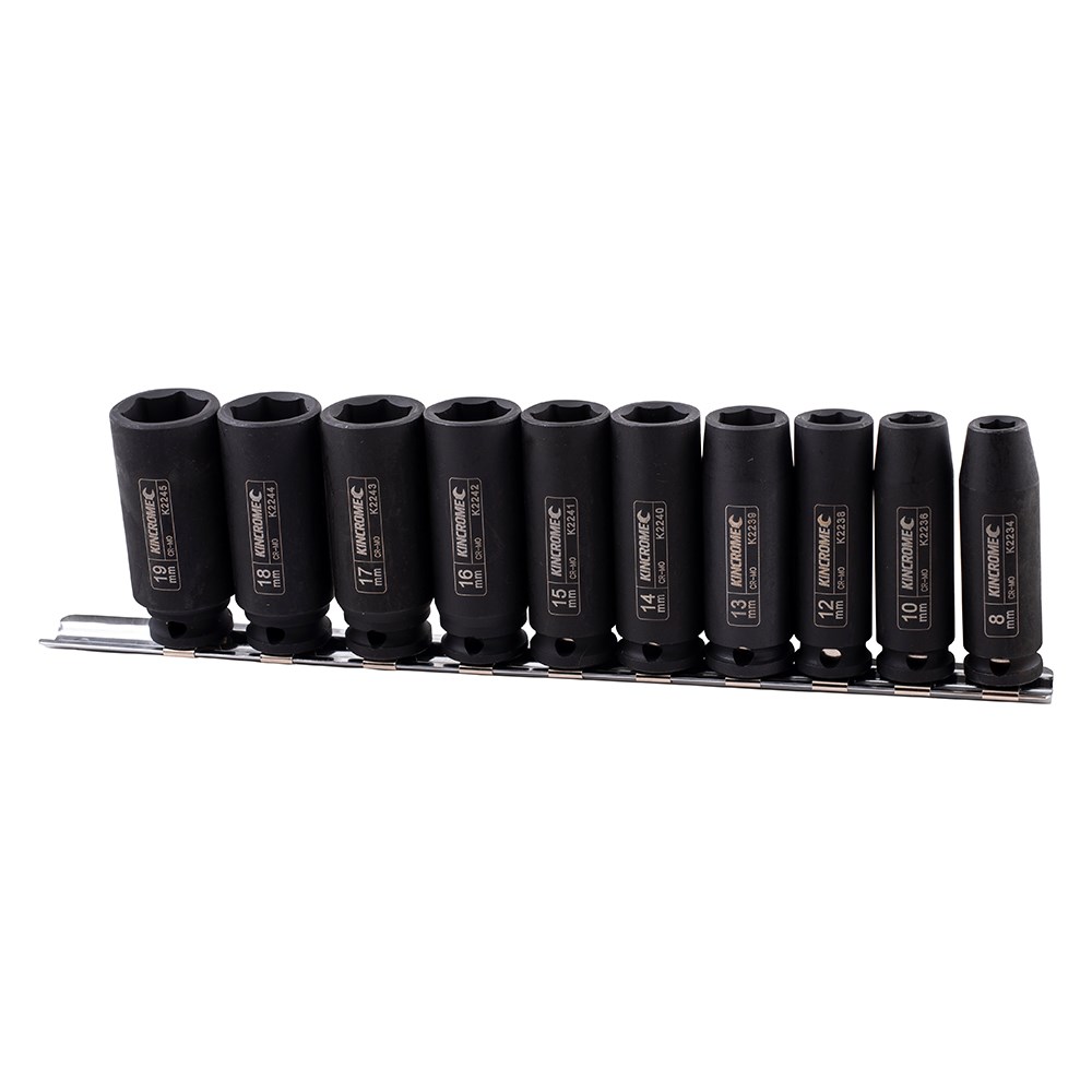 Kincrome Deep Impact Socket Rail 10 Piece 3/8" Drive - Metric