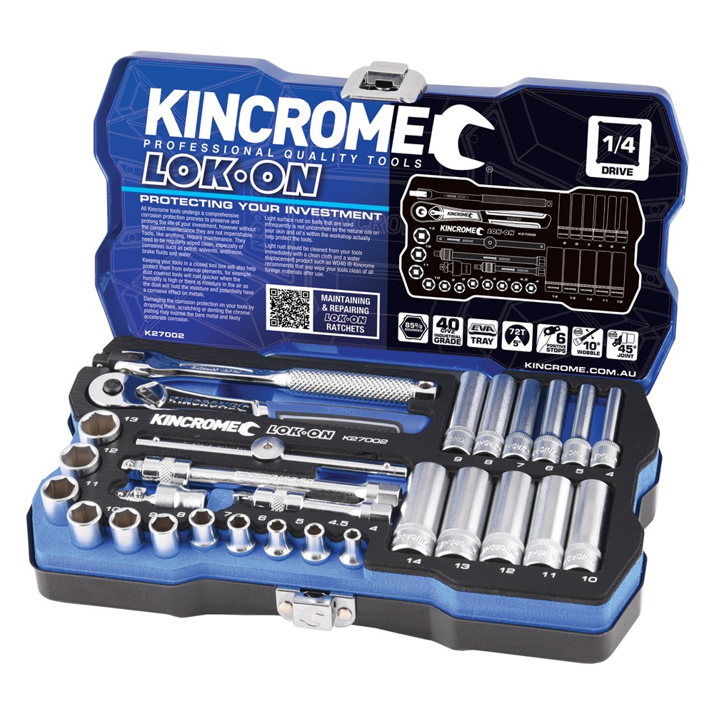 Kincrome LOK-ON™ Socket Set 28 Piece 1/4" Drive - Metric