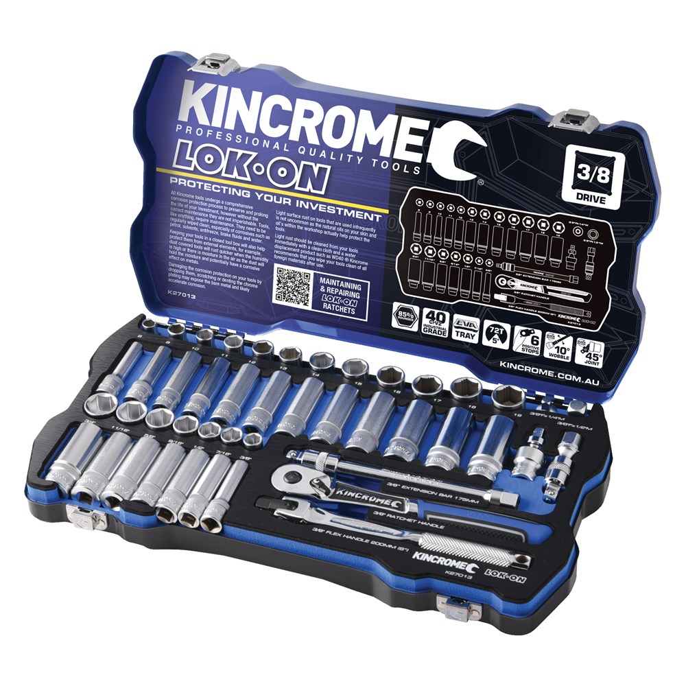 Kincrome LOK-ON™ Socket Set 45 Piece 3/8" Drive - Metric & Imperial