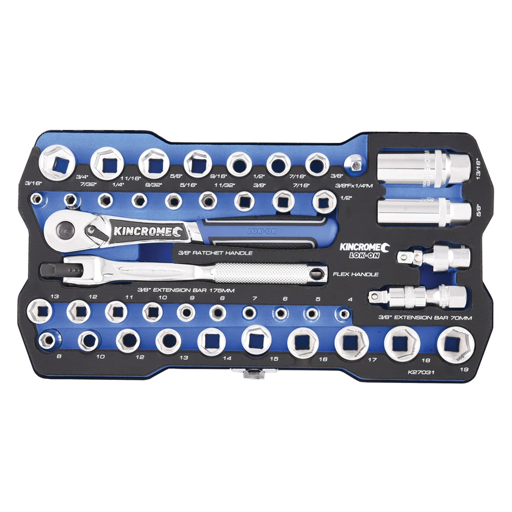 Kincrome LOK-ON™ Socket Set 44 Piece 1/4" & 3/8" Drive - Metric & Imperial - Image 2