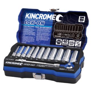 Kincrome LOK-ON™ Socket & Extension Set 13 Piece 1/4" Drive - Metric