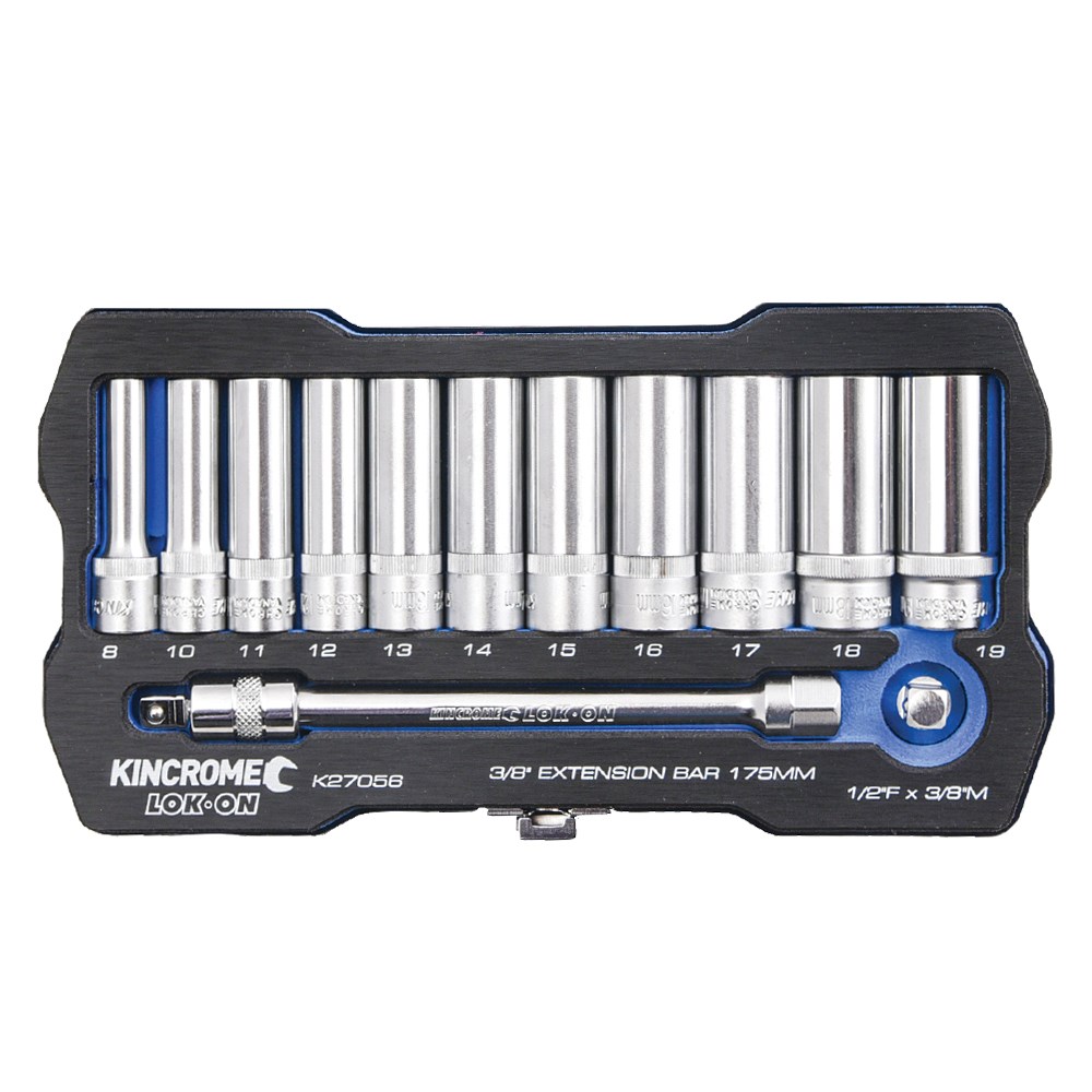 Kincrome LOKON™ Socket & Extension Set 13 Piece 3/8″ Drive Metric
