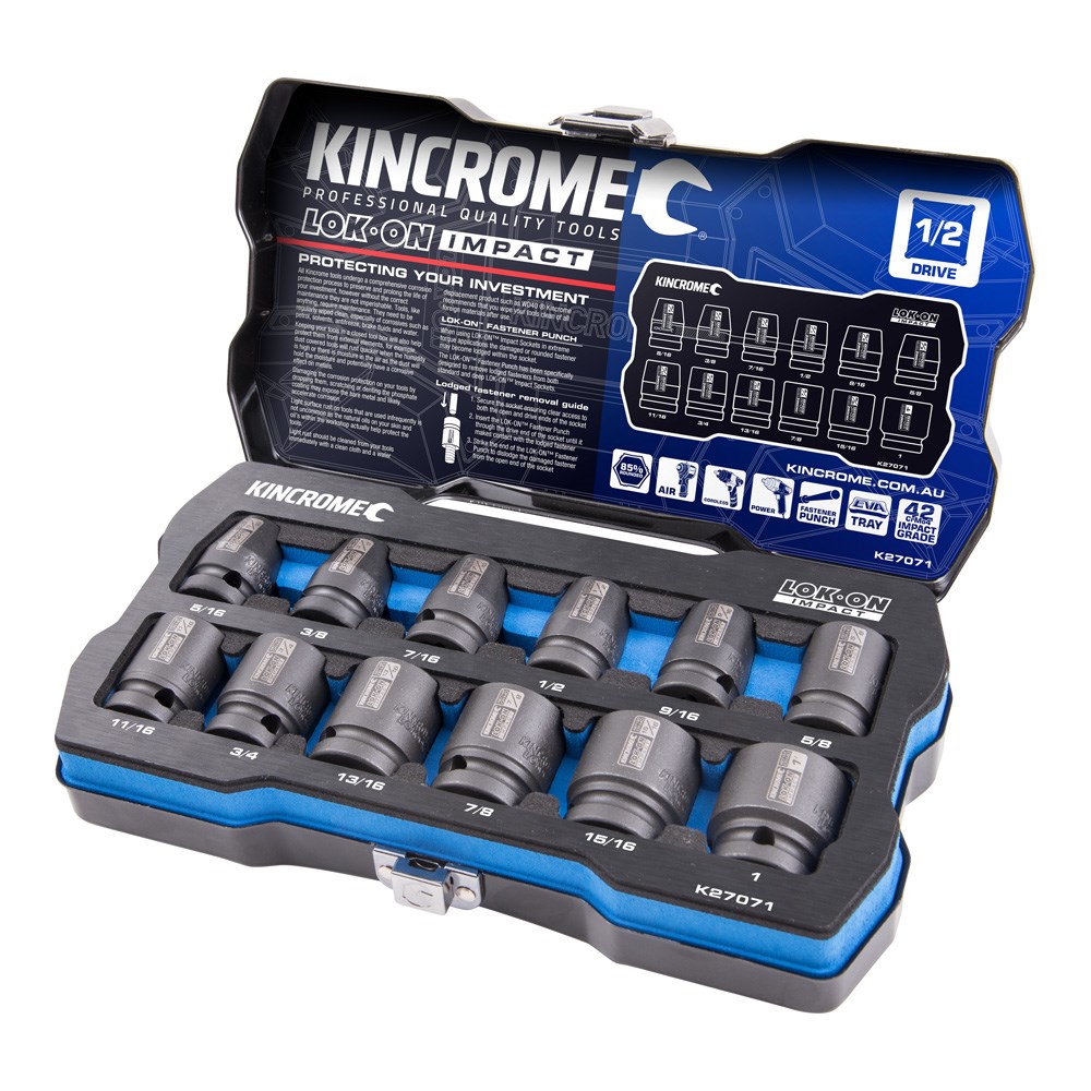 Kincrome LOK-ON™ Impact Socket Set 12 Piece 1/2" Drive
