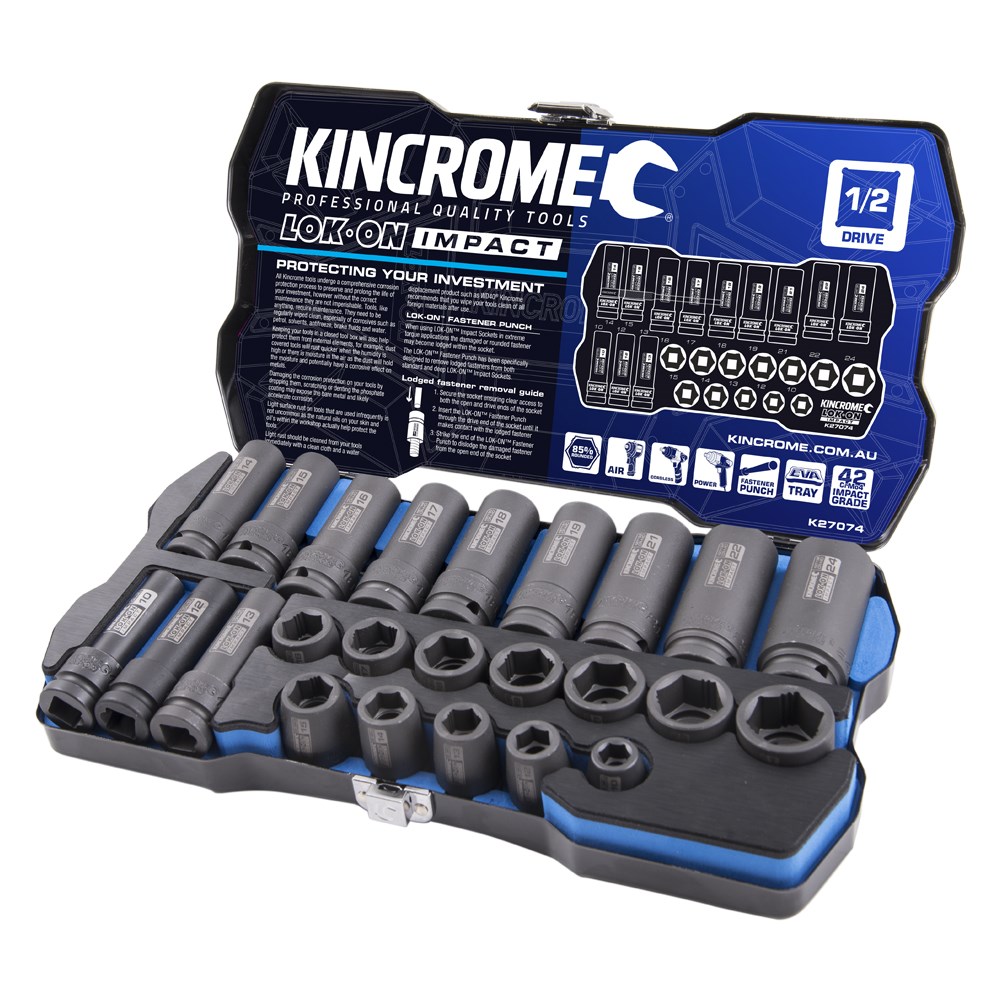 Kincrome LOK-ON™ Impact Socket Set 24 Piece 1/2" Drive