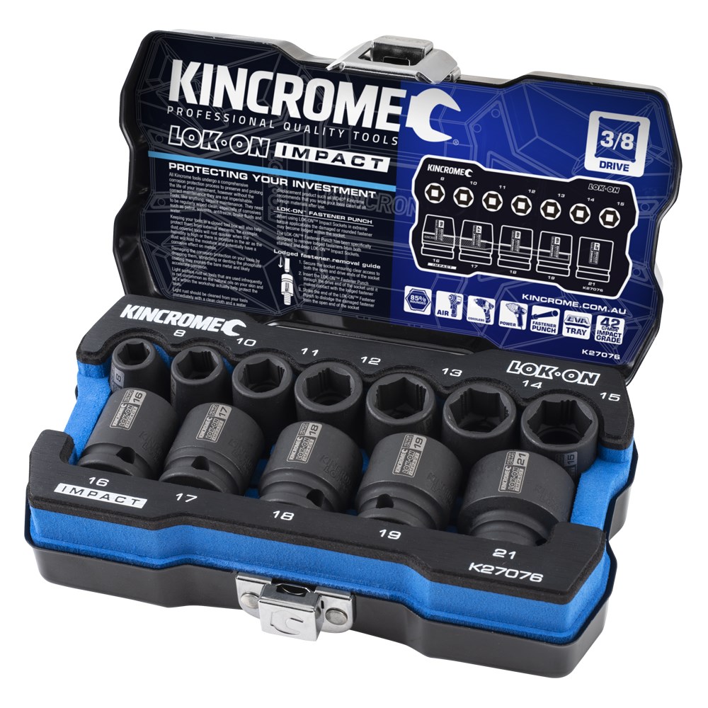Kincrome LOK-ON™ Impact Socket Set 12 Piece 3/8" Drive - Metric