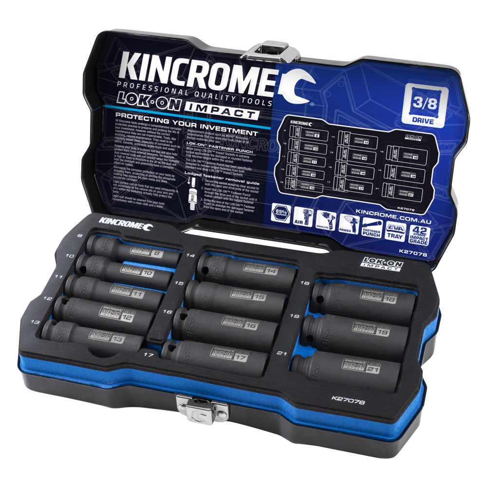 Kincrome LOK-ON™ Deep Impact Socket Set 12 Piece 3/8" Drive - Metric