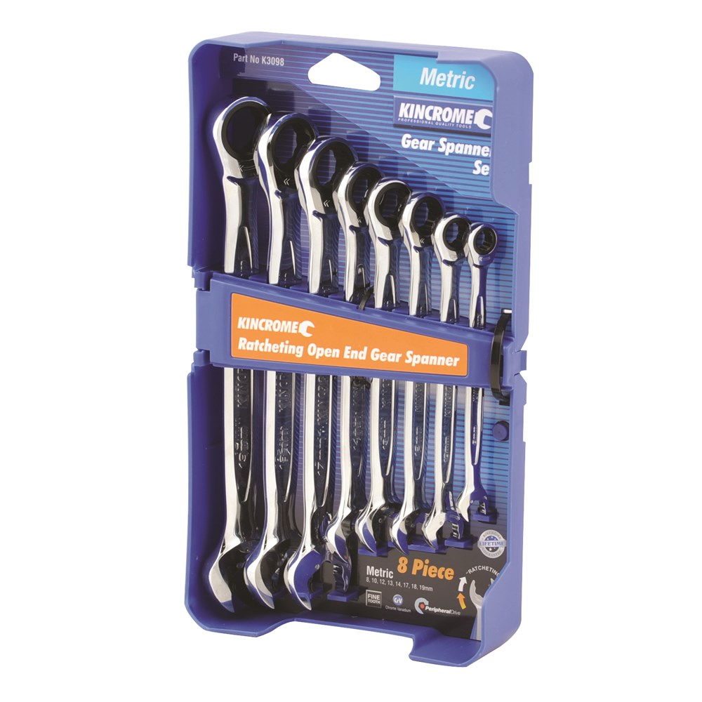 Kincrome Combination Ratcheting Open End Gear Spanner Set