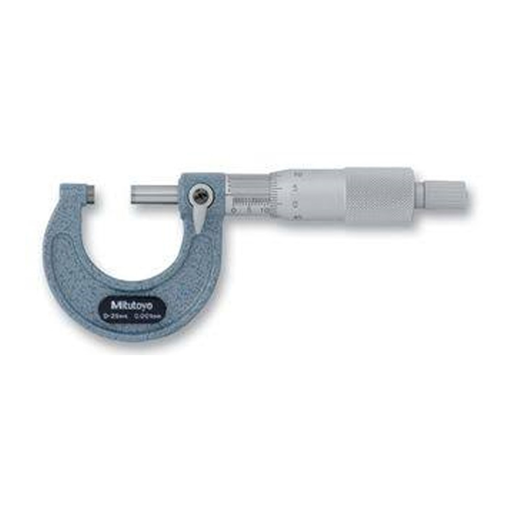 Mitutoyo Outside Micrometer with Ratchet Stop 0-25mm Range, 0.001mm Graduation, Enamelled Frame