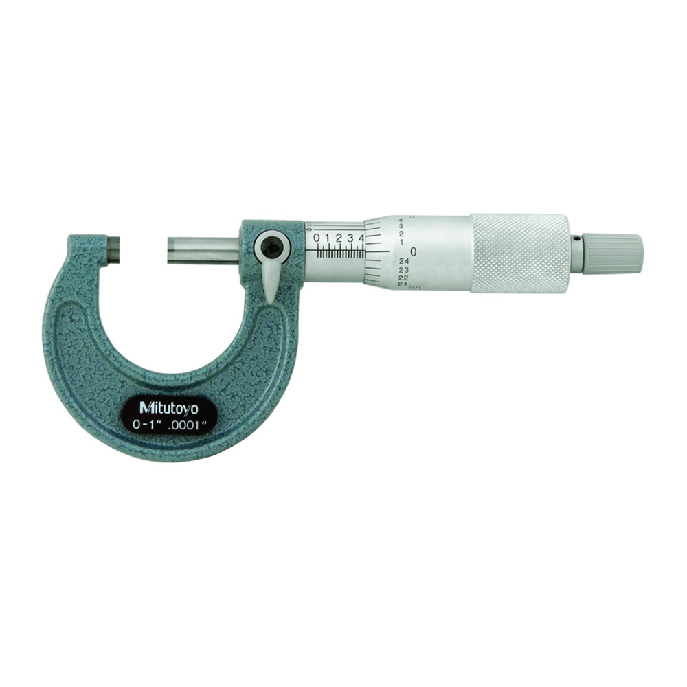 Mitutoyo Outside Micrometer with Ratchet Stop 0-1" Range, .0001" Graduation, Enamelled Frame