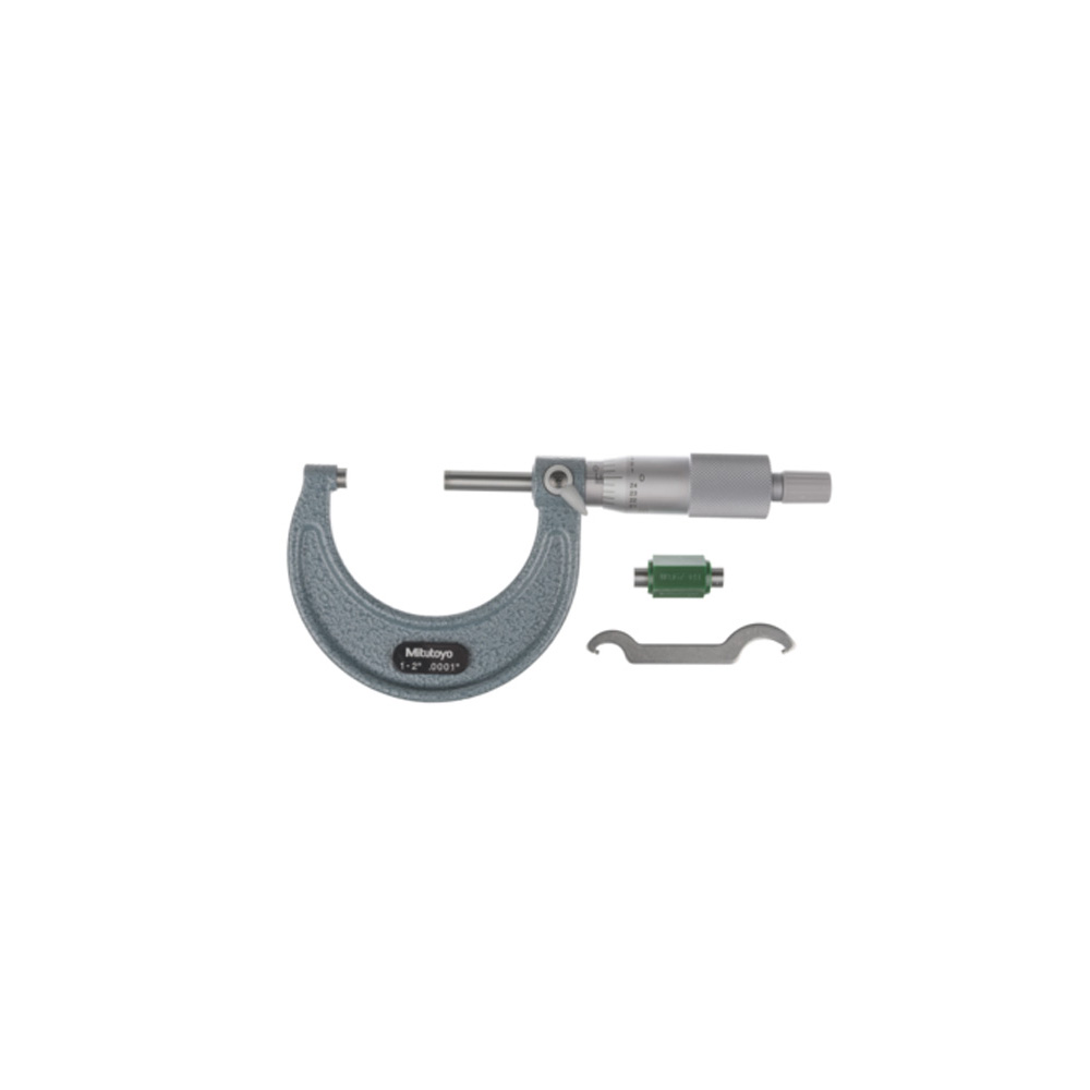 Mitutoyo Outside Micrometer with Ratchet Stop 1-2" Range, .0001" Graduation, Enamelled Frame