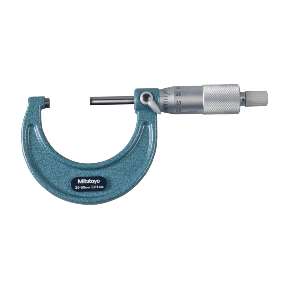 Mitutoyo Outside Micrometer with Ratchet Stop 25-50mm Range, 0.01mm Graduation, Enamelled Frame
